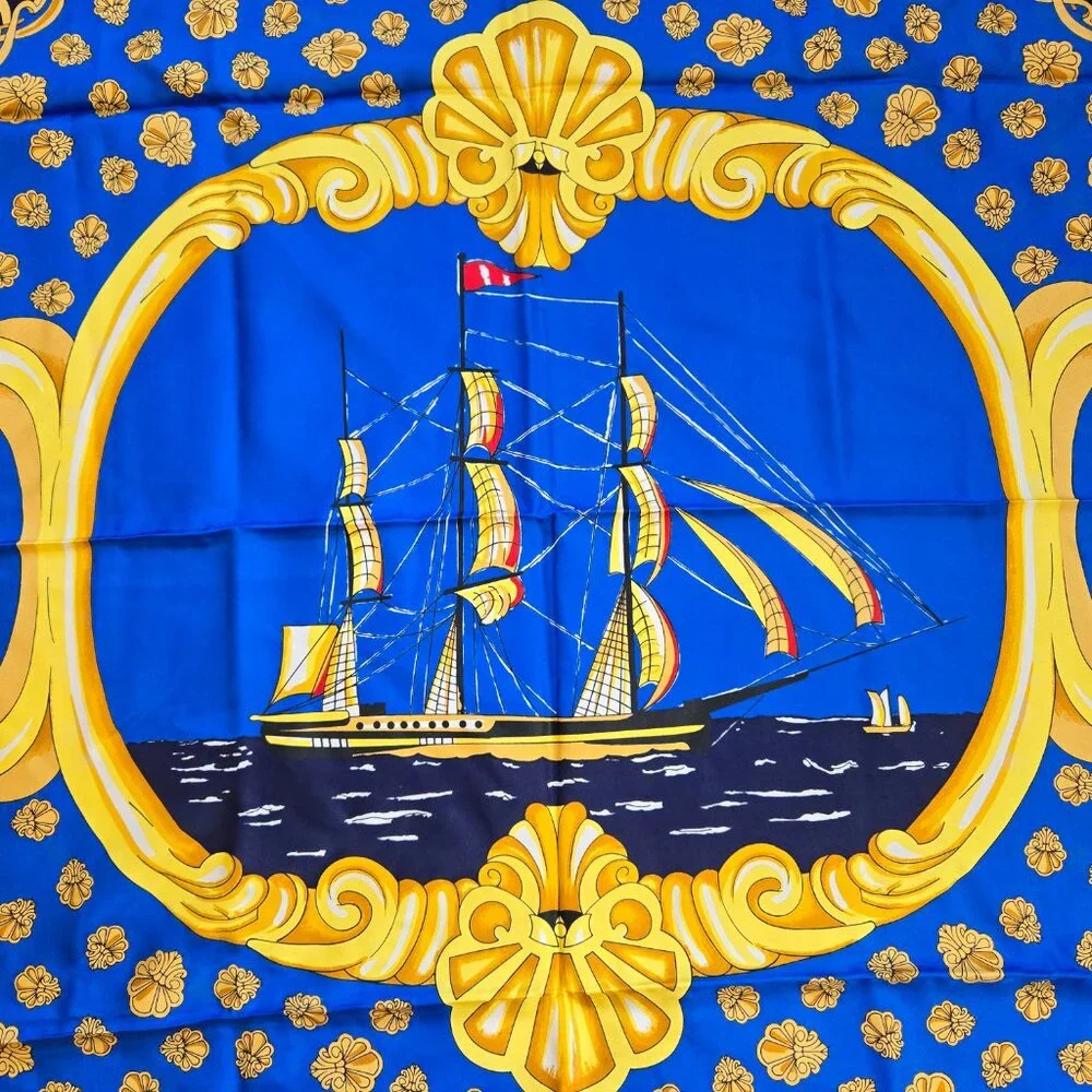 Nautical Silk Scarf Square Ocean Ship Scarf Andre Claude Canova Hand-Rolled